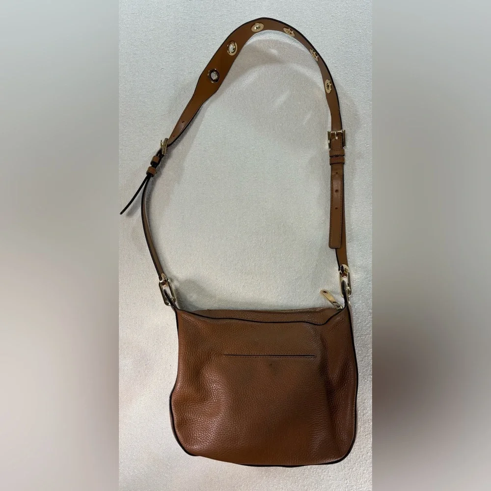 Michael Kors Brown Pebbled Leather Shoulder Bag Adjustable Grommet Strap Gold
